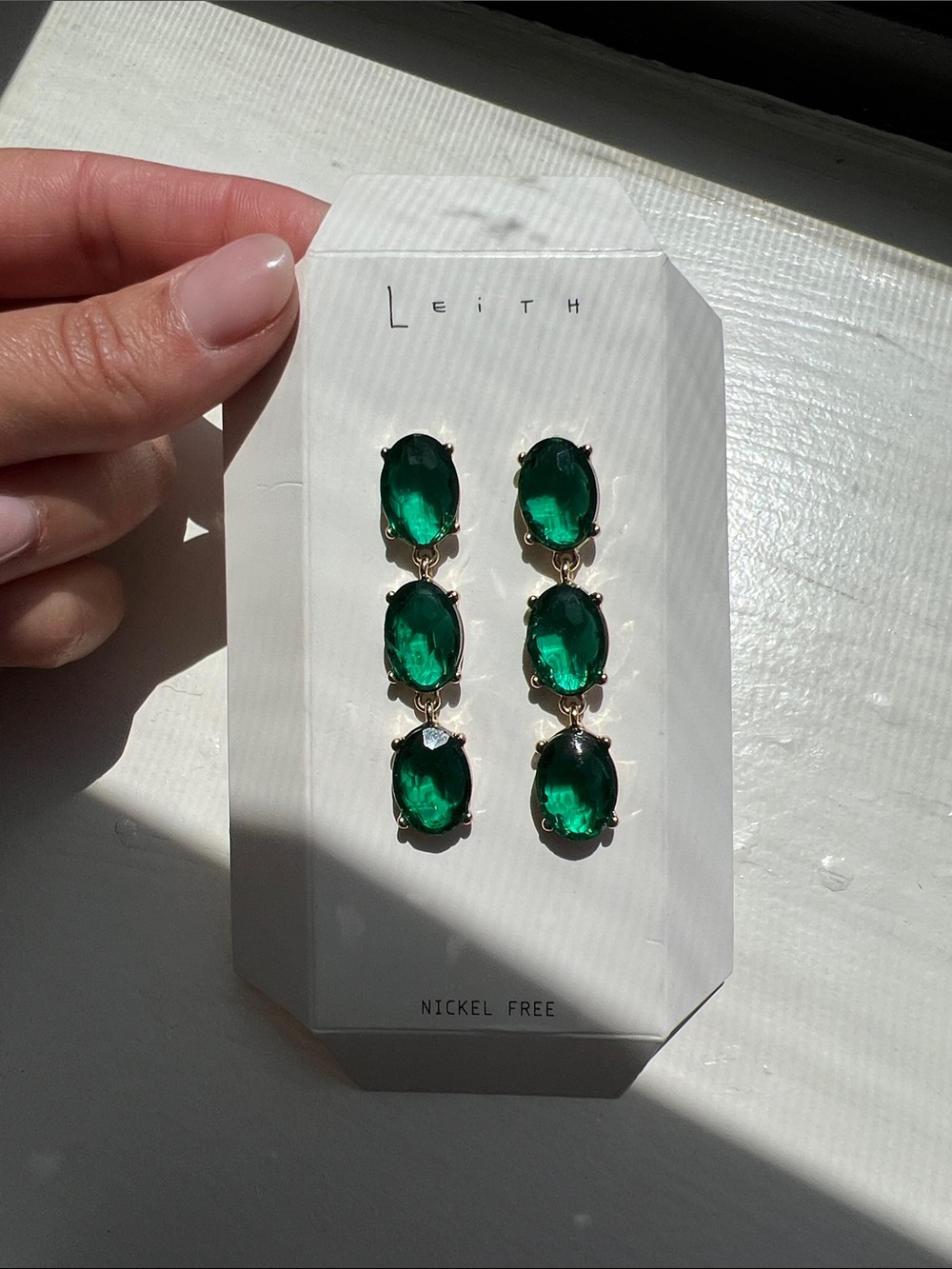 Leith Gold-Tone Emerald Drop Triplet Earrings
